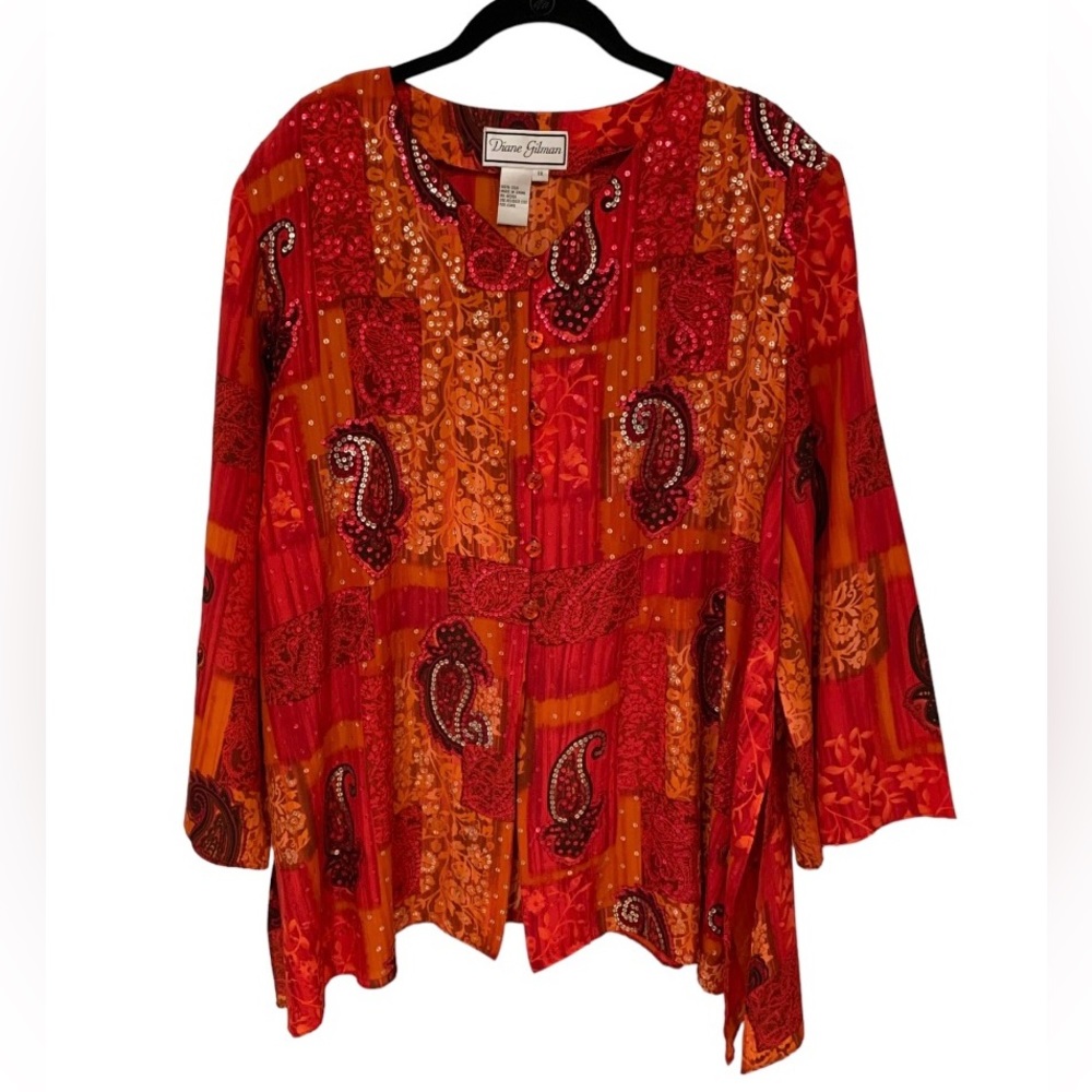 Beautiful Diane Gilman Orange Silk Jacket Tank Sequins 1X